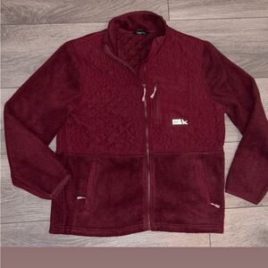 Eddie Bauer Women’s Medium Mixed Media Fleece Full Zip Jacket Maroon Red Pockets